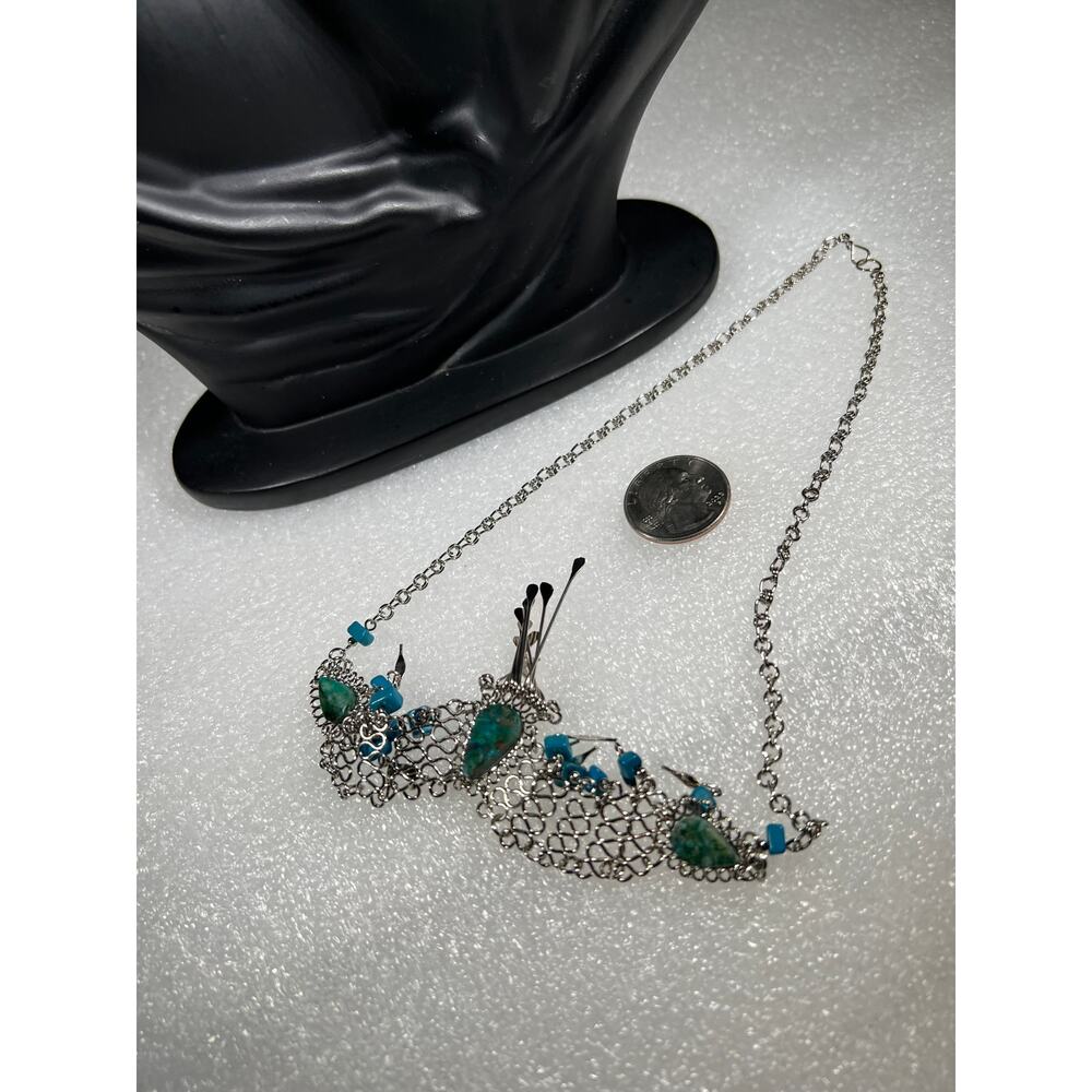 Vintage Natural Stone Hand Crafted Wire Wrap Necklace 80s 90s Southwestern Look - Picture 16 of 16